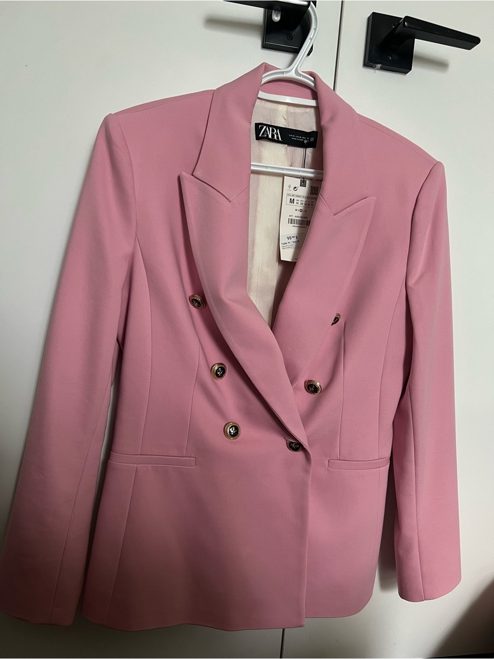 ZARA Double-Breasted Pink Tailored Blazer